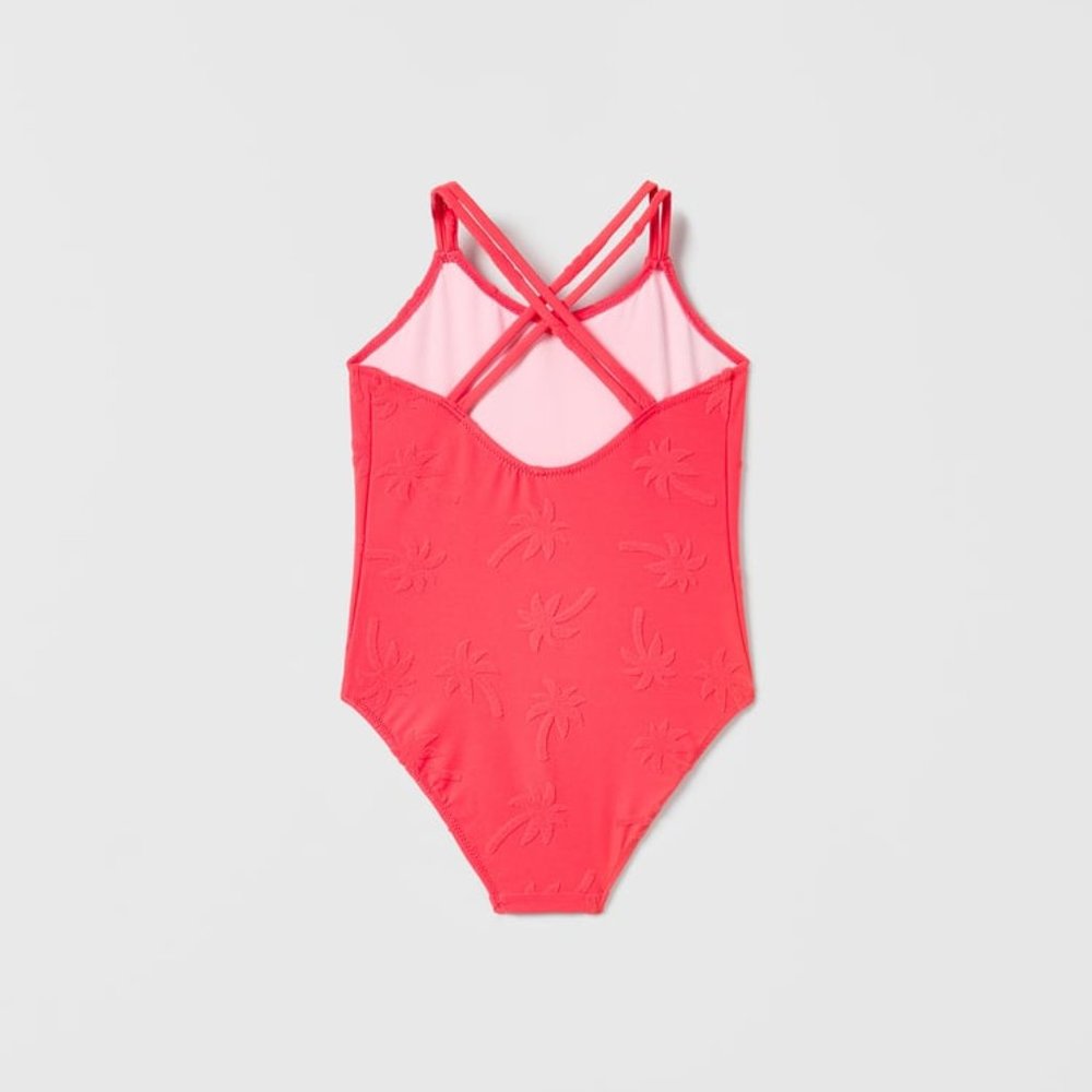 Zara girls/kids pink PALM TREE JACQUARD SWIMSUIT 8-9yrs - Picture 3 of 10